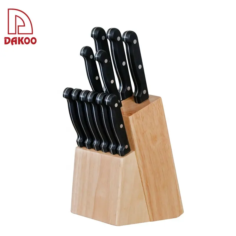 Manche POM professionnel complet 11 pièces ensemble de couteaux de cuisine de Chef avec bloc de bois