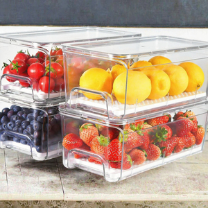 Lot de 4 bacs de rangement pour tiroir de réfrigérateur, transparents, empilables, hermétiques, en plastique, avec couche filtrante amovible pour fruits - Product Image 4