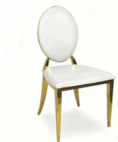 Meubles de luxe en gros, tables et chaises empilables en acier inoxydable doré et cuir pour événements, banquets, mariages, hôtels