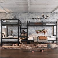 Lit superposé en métal industriel taille double avec étagères de rangement pour 4 enfants, adolescents, chambre et usage scolaire, ODM/OEM disponible