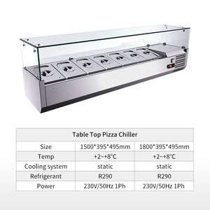 Enfriador de ensalada de barra de ensalada de fruta de acero inoxidable comercial con 7 contenedores Mostrador de vidrio para ensalada Ali Baba. COM - Product Image 2