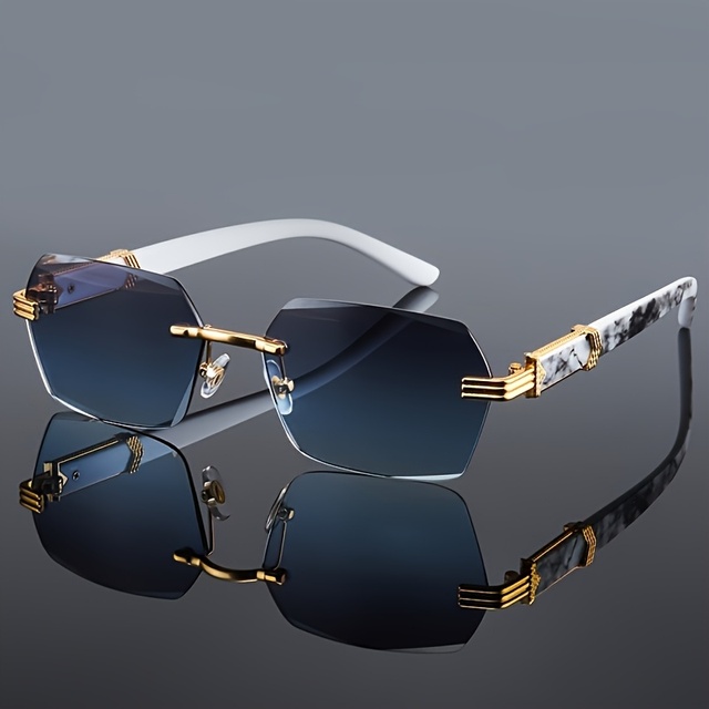 Vintage Style Rimless Fashion Glasses for Men & Women - Thick PC Lenses, Metal Hinges, Marble Pattern, Lightweight & Durable