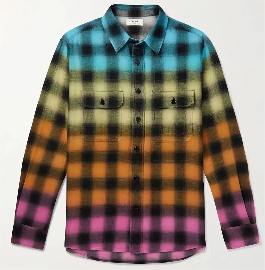 OEM/ODM 2023人気のメンズソフトコットンブレンドフランネル絞り染めチェックシャツファッションシャツデザイン