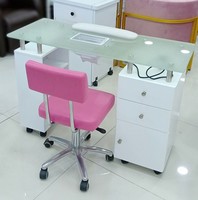 Mobilier de salon de beauté de haute qualité avec dessus en verre table de manucure avec ventilateur pour spa blanc à ongles