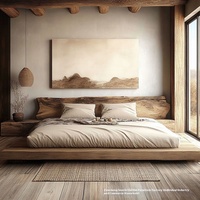 Lit double en bois massif d'orme ancien, style moderne et silencieux, grand lit original pour hôtel, villa, tatami pour chambre et gîte
