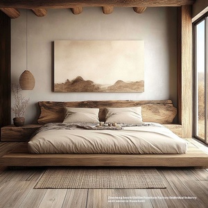Lit double en bois massif d'orme ancien, style moderne et silencieux, grand lit original pour hôtel, villa, tatami pour chambre et gîte - Product Image 3
