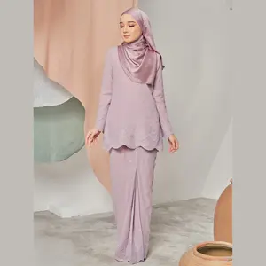 SIPO EID موضة جديدة ملابس تقليدية قطنية مزخرفة بالعيينة دانتيل مطرز معقد Fesyen Baju Kurung Moden