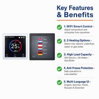 Termostato Programable con Pantalla Táctil TFT OEM, Multi-idioma, Controlador de Temperatura Ambiente para Calefacción Eléctrica de Agua y Caldera de Gas