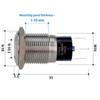 Interrupteur à bouton poussoir LED 12V étanche 16mm avec voyant lumineux pour voiture, couleur argent