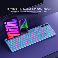 Teclado Inalámbrico OEM Silencioso de 114 Teclas con Retroiluminación RGB de 2.4G, Soporte para Teléfono, Batería Recargable, Teclas Multimedia para IOS, Windows, PC, Azul