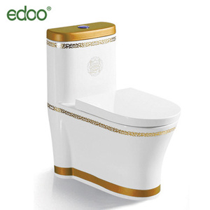 Inodoro Moderno de Una Pieza con Detalles Dorados, Inodoro de Cerámica, WC - Product Image 1