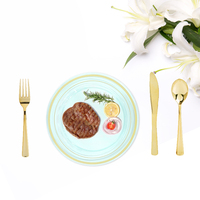 Ensemble de vaisselle en plastique de haute qualité avec un design minimaliste, motif personnalisé, ensemble de tasses et d'assiettes avec paillettes dorées pour un usage en mariage