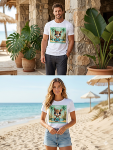 Camiseta de manga corta y cuello redondo en color crema y blanco con estampado por sublimación en la parte delantera (27) - Product Image 4