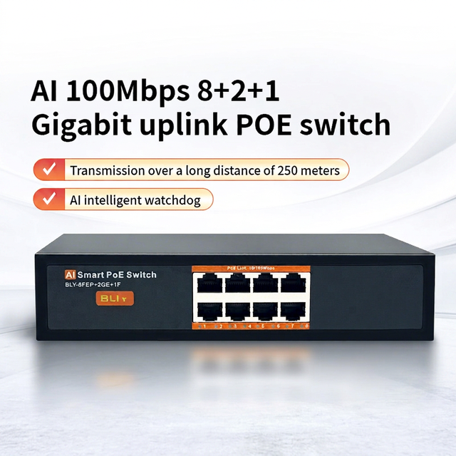 AI Smart PoE Network Switch 8 Port Ethernet Switch 1 Gigabit SFP Up Link Industrial Enterprise Switch