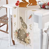Chemin de table en lin de Pâques, lapin coloré, œuf de Pâques, fleur, 13 * 72 pouces, adapté à la décoration de la cuisine et de la table à manger