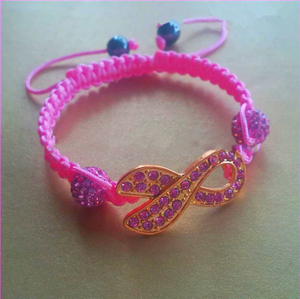 Pulsera trenzada de cordón rojo <span class=keywords><strong>con</strong></span> diamantes de imitación para mujer, pulsera de macramé, brazalete contra el cáncer de pecho - Product Image 1