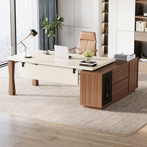 Mesa de oficina Ceo de lujo moderna de madera Mdf de gama alta Modular blanco y nogal <span class=keywords><strong>escritorio</strong></span> para Ejecutivo Comercial y muebles para el hogar - Product Image 1