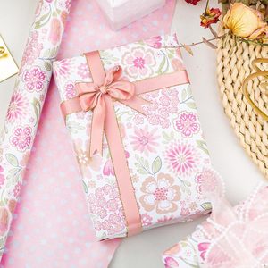 Pink Floral Gift <b>Wrapping</b> <b>Paper</b> 17 In X 33 Ft Reversible Premium Roll For Romantic Occasions Eco Friendly Craft Use - Product Image 2
