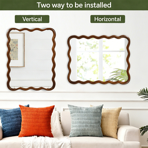 Black Walnut Color 30x40 Wavy <b>Rectangle</b> Solid Wood Frame <b>Mirror</b> <b>For</b> Bedroom Bathroom Living Room Entryway - Product Image 6