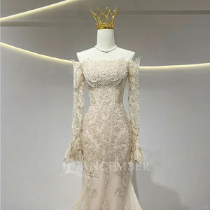 Jancember JFH16 Elegante Abito da Sposa a Sirena con Scollo a Barca, Champagne, Slim Fit, con Ricami in Pizzo - Product Image 4