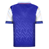 Maillot de football rétro personnalisé bleu roi vintage à motif chevron, col lacé, manches courtes, vente en gros usine