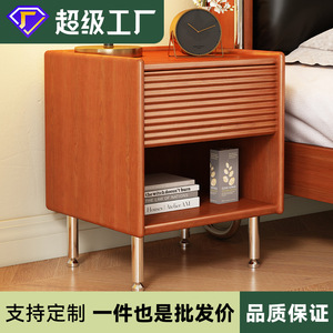 Mesita de noche de madera maciza con cajón de almacenamiento para dormitorio, estilo retro - Product Image 5