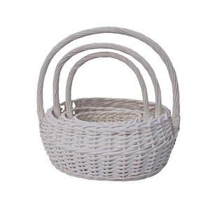 Wholesale Cheap Home Hand Woven Fruit <b>Basket</b> <b>White</b> Oval Storage Gift <b>Basket</b> <b>Wicker</b> <b>Basket</b> With Handle - Product Image 1
