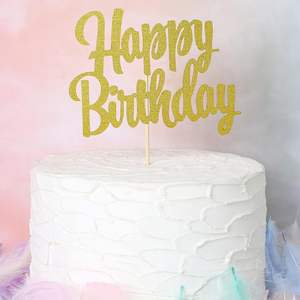 Cake Topper Personalizzato Fatto a Mano in PP Glitterato Dorato, Basso MOQ, per Feste di Compleanno, San Valentino, Halloween, Natale e Capodanno - Product Image 2