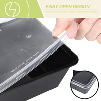 Loncheras Rectangulares de Plástico Transparente Negro, Aptas para Microondas, Libres de BPA, con Tapa, para Preparación de Comidas, Ecológicas, Biodegradables y Reciclables