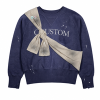Sweat-shirt à col rond pour homme avec logo personnalisé, effet délavé, patchwork, faux col, fabrication OEM ODM, streetwear, haut à manches courtes, vêtements personnalisés