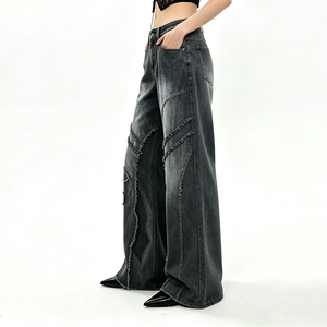 SOONREE High Waist Breathable <strong>Summer</strong> Jeans <strong>Women</strong> Frayed Patchwork Black Denim Pants Wide Leg Gothic Punk Streetwear <strong>Trousers</strong> - Product Image 4