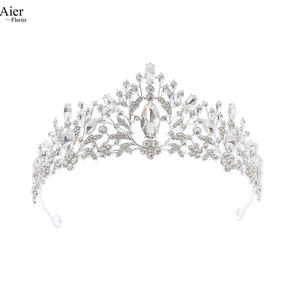 Aierflorist 14,5*7cm tamaño grande aleación barata adulto Tiara y flor decoración Tiara o pastel decoración corona - Product Image 2