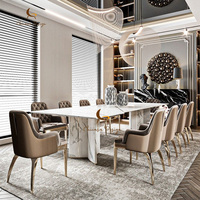 Fabricant de meubles haut de gamme sur mesure, table à manger italienne de luxe, grande et luxueuse, avec plateau en marbre, 10 places