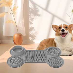 Bone Shape Silicone Dog Slow Feeder Lick Mat <b>Food</b> Grade <b>Pet</b> Licking Pad with Suction Cup Anti-Bloat Interactive Feeder Bowl - Product Image 4