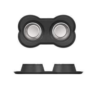 गर्म बिक्री अनुकूलन योग्य लोगो सिलिकॉन स्टेनलेस स्टील वाटरप्रूफ पालतू चटाई गैर-रिसाव पोर्टेबल डबल कुत्ते बिल्ली हड्डी का आकार कटोरा - Product Image 3