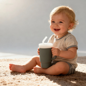 Cangkir bayi Sippy dengan tutup sedotan silikon Kualitas Makanan bebas BPA piring ramah lingkungan pelatih susu aman cangkir makan makanan ringan - Product Image 6