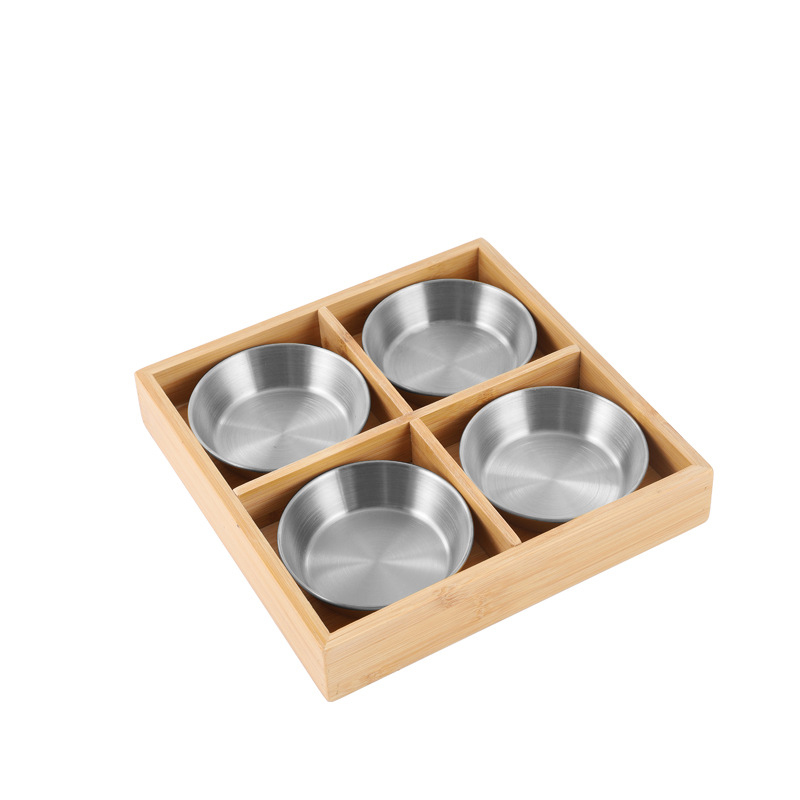 Argent -- ensemble 4 pcs rond avec le plateau en bois