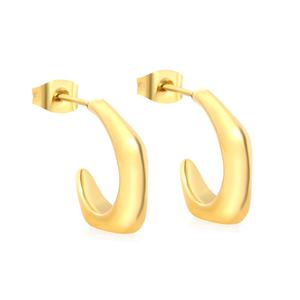 Boucles d'oreilles créoles brillantes en acier inoxydable plaqué or 18 carats PVD, résistantes à l'eau et inaltérables, forme géométrique carrée en C pour femme - Product Image 6
