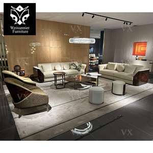 Moderno lussuoso divano componibile in pelle <span class=keywords><strong>Beige</strong></span> 321 con caratteristica allungabile impiallacciatura di legno <span class=keywords><strong>marrone</strong></span> per Villa soggiorno Hotel Lobby - Product Image 2