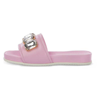 Sandales plates en cuir rose pour femmes, cristal, luxe, shopping, rendez-vous, vacances, printemps, été, chaussures confortables, vente en gros, personnalisation ODM OEM