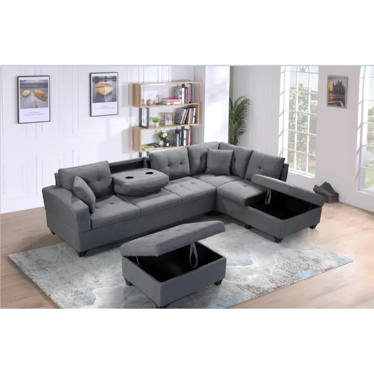 Nieuw Model Sectionele Bank Met Opslag Ottoman Links Chaise Voor Woonkamer Meubels