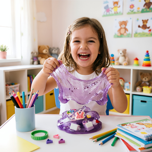 Kit de Slime de Cristal con Purpurina Morada de Conejito Adorable, No Pegajoso, DIY, Alivio del Estrés, Juguete para Niños, Regalo de Cumpleaños, Venta al por Mayor, OEM, ODM - Product Image 3