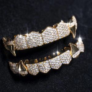 Grillz dentaire Hip Hop entièrement serti de diamants, à pointes, géométrique, pour soirée, unisexe - Product Image 3