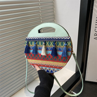 Nouveau Sac Rond Tressé à Franges Style Mode 2026 - Sac à Bandoulière Multicolore Style Ethnique Sac à Dos en Peluche