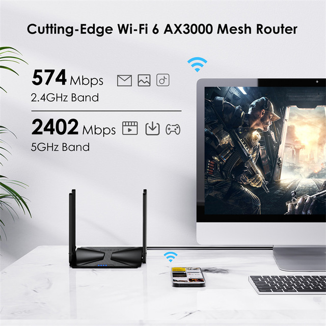 WN586X3 Wavlink AX3000 Dual Band Gigabit Mesh Wireless Router with 5dBi High Gain 4 Antenna Wi-Fi 6 L416