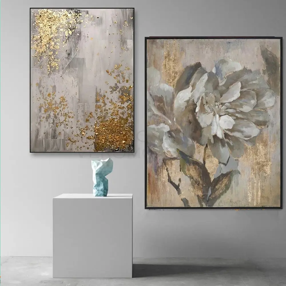 Flower Oil Painting Wall Painting Golden Gold on Calumina Ceramicabstract Abstract Cotton Canvas UV Printing Portrait 10 Color