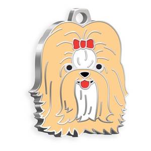 Placa de Identificación para Mascotas, Color Crema con Lazo Rojo, para Perros Shih Tzu - Product Image 1