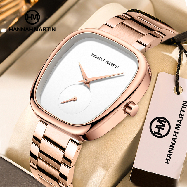 HANNAH MARTIN Original Design Women Rose Gold Minimalist Watch High Quality Waterproof Stainless Steel Band Ladies Wristwatch