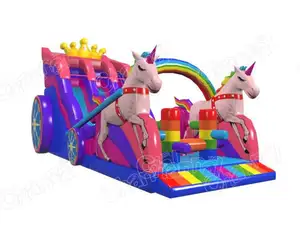 New Arrival Princess Unicorn Carriage Slide Rainbow Inflatable Bounce House Inflatable Slide