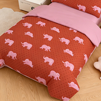 Vente en gros de linge de lit pour enfants 100% coton, ensemble de couette 4 pièces avec imprimé éléphant rose mignon, couleur terre cuite, pour filles